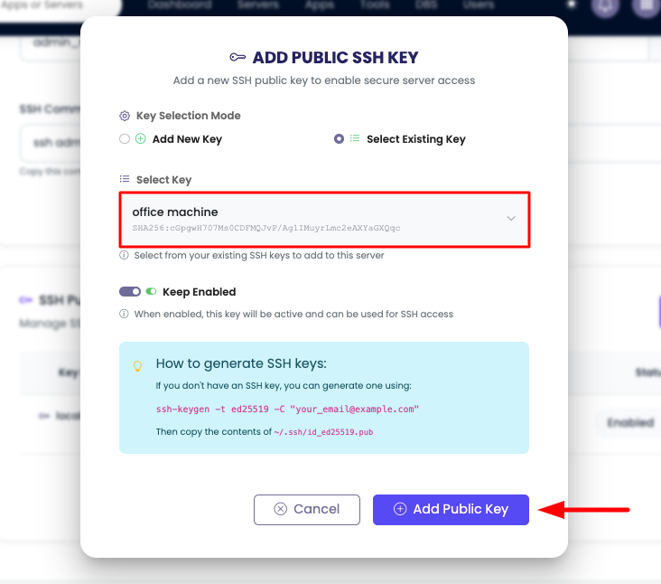 Add Existing Key Step 2