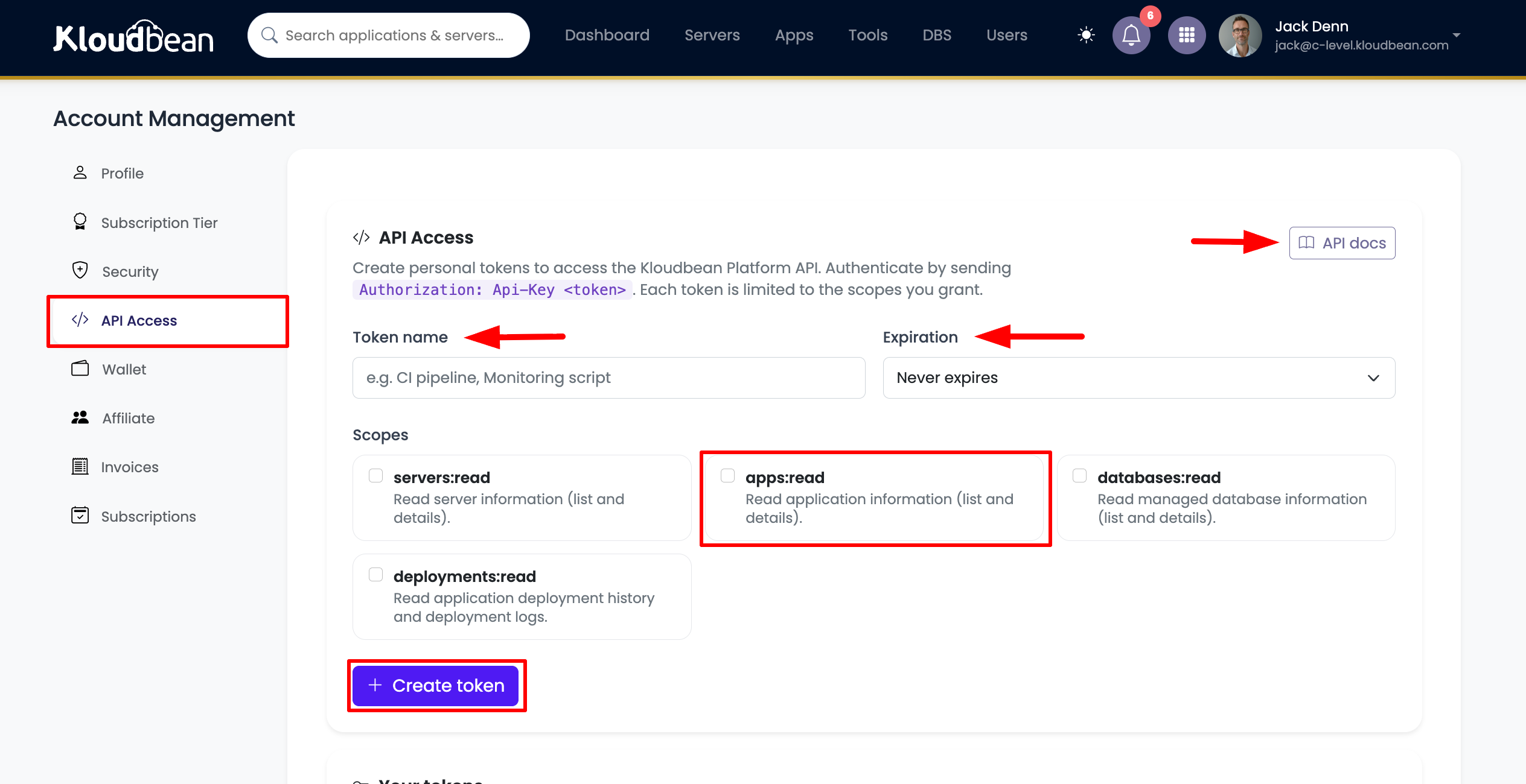 Creating an API token