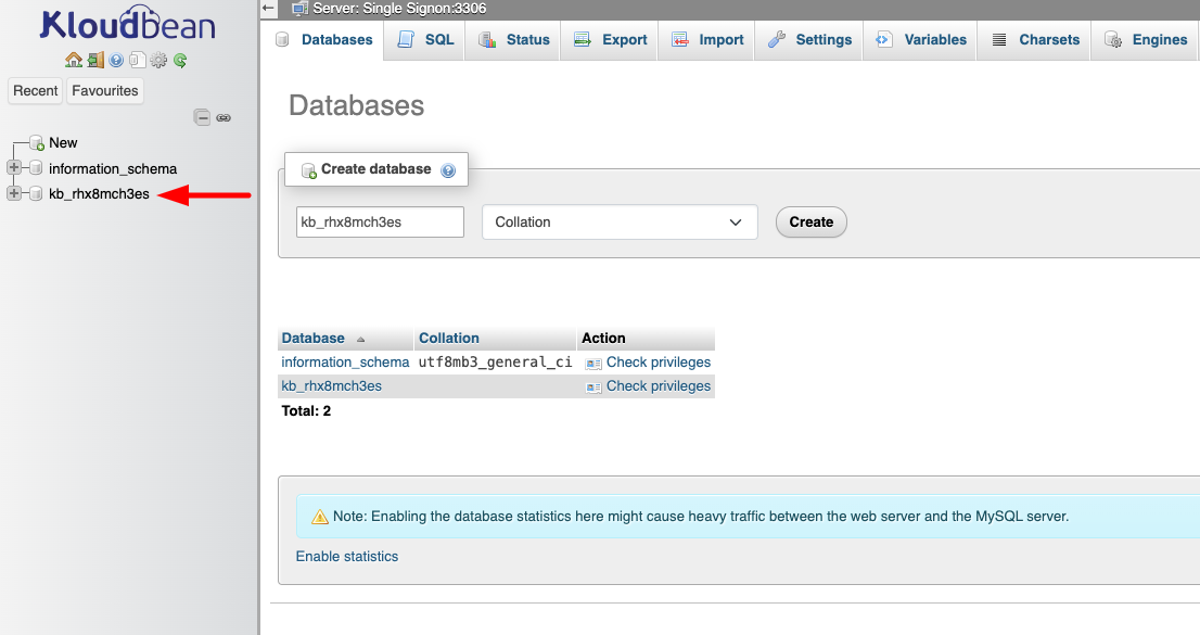 App Database phpMyAdmin