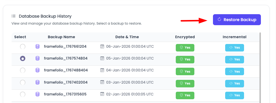 DB Backup Restore Step 2
