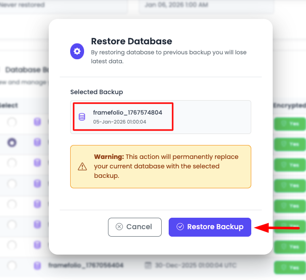 DB Backup Restore Step 3