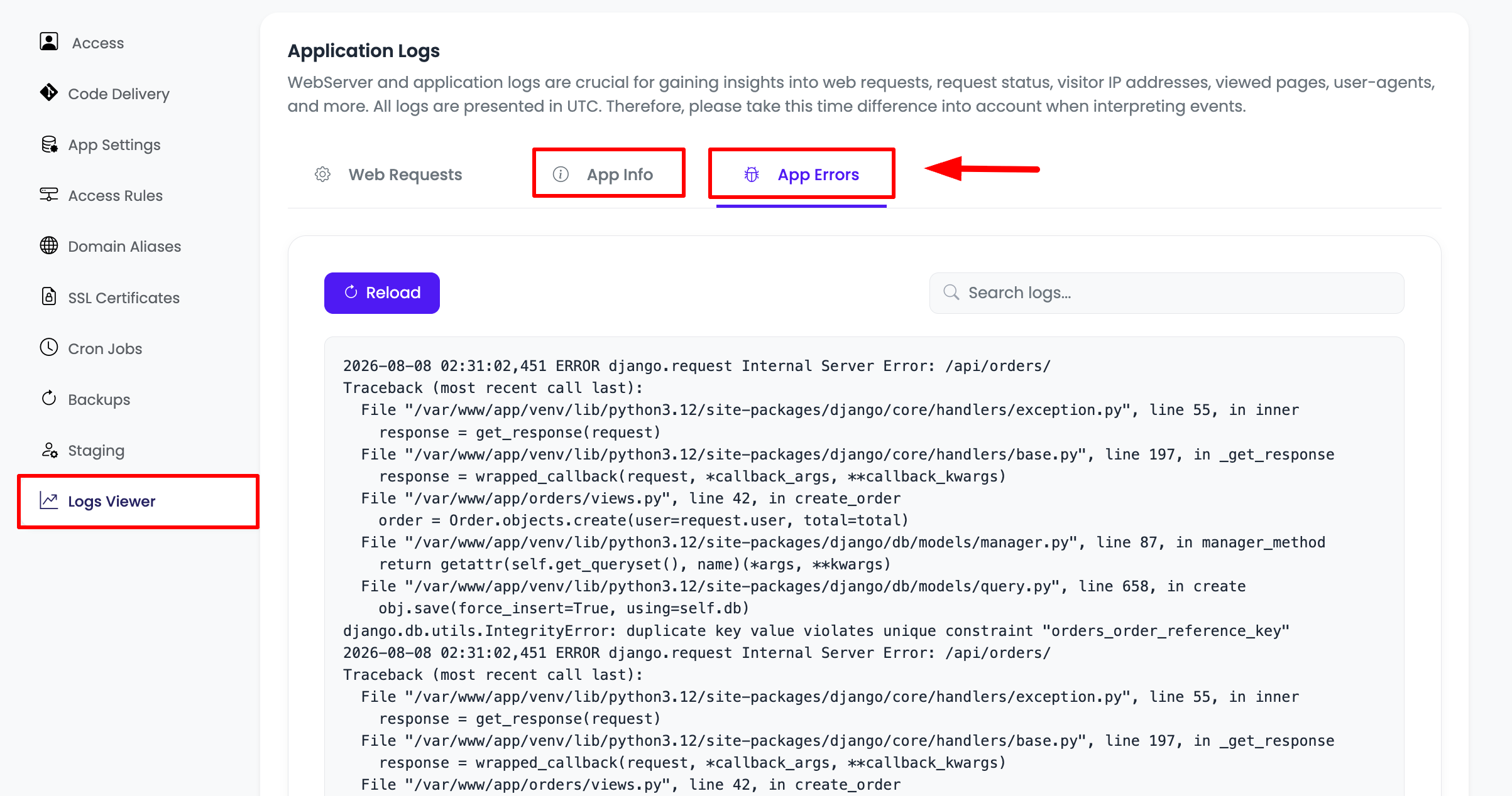 View Django Application Logs