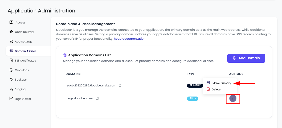 Domain Alias Make Primary