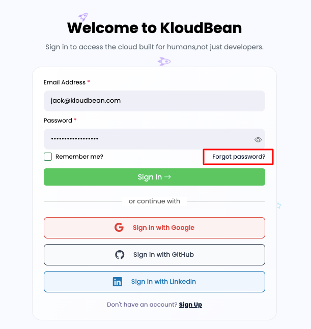 Forgot Password Step 1