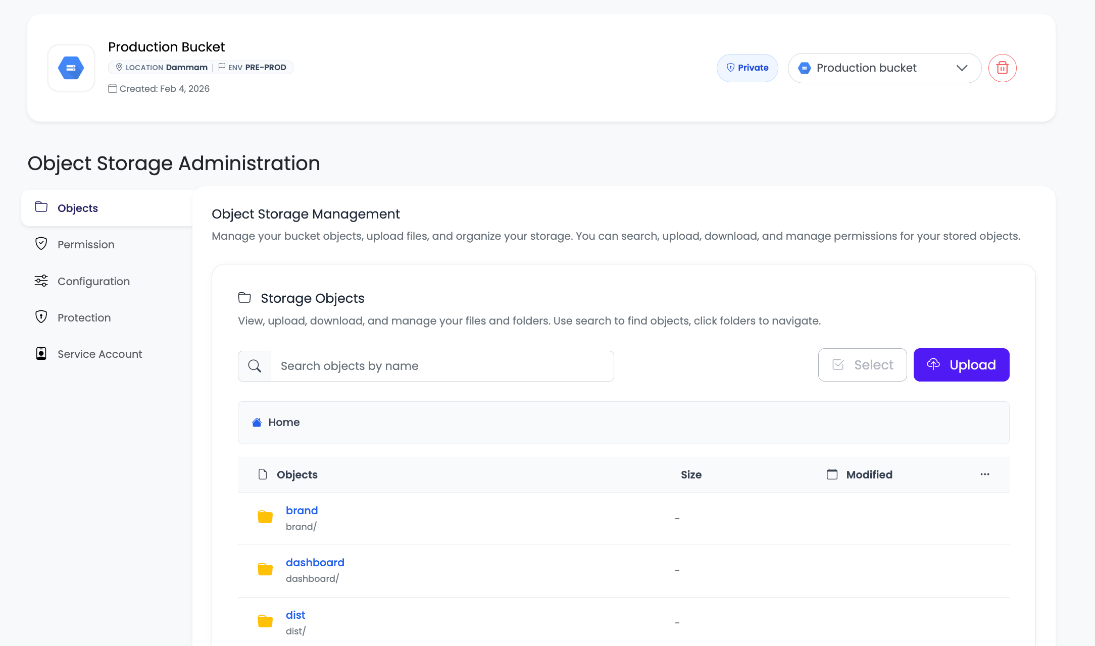 Regional storage bucket administration