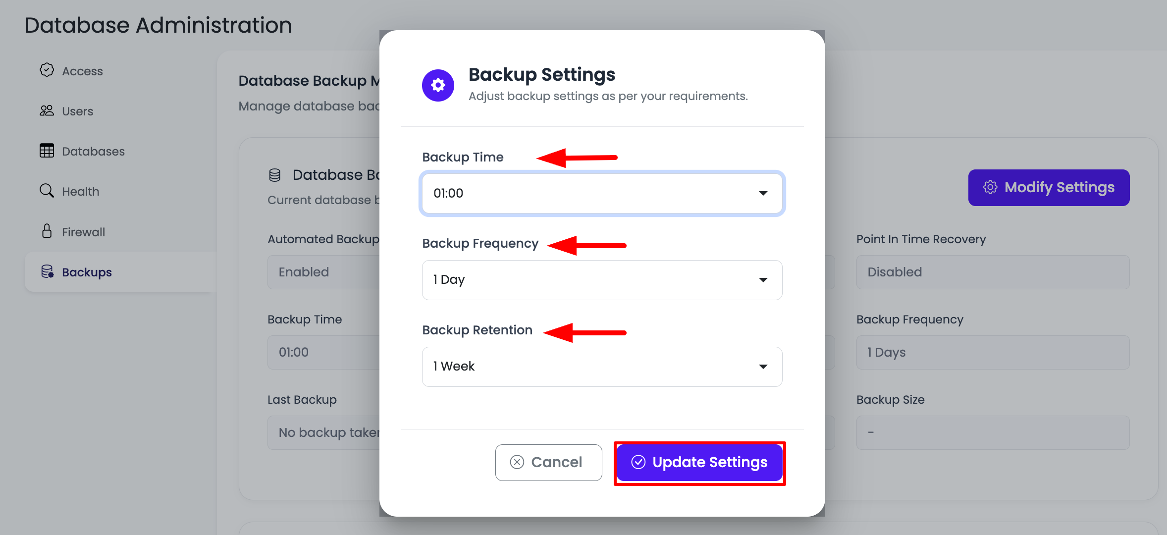 Manage DB Backup Step 2