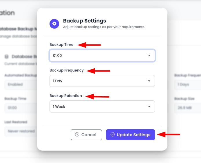 Manage DB Backup Step 2