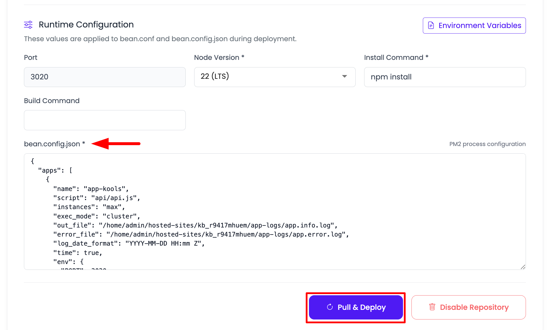 Node.js Single-Process Deploy Step 3