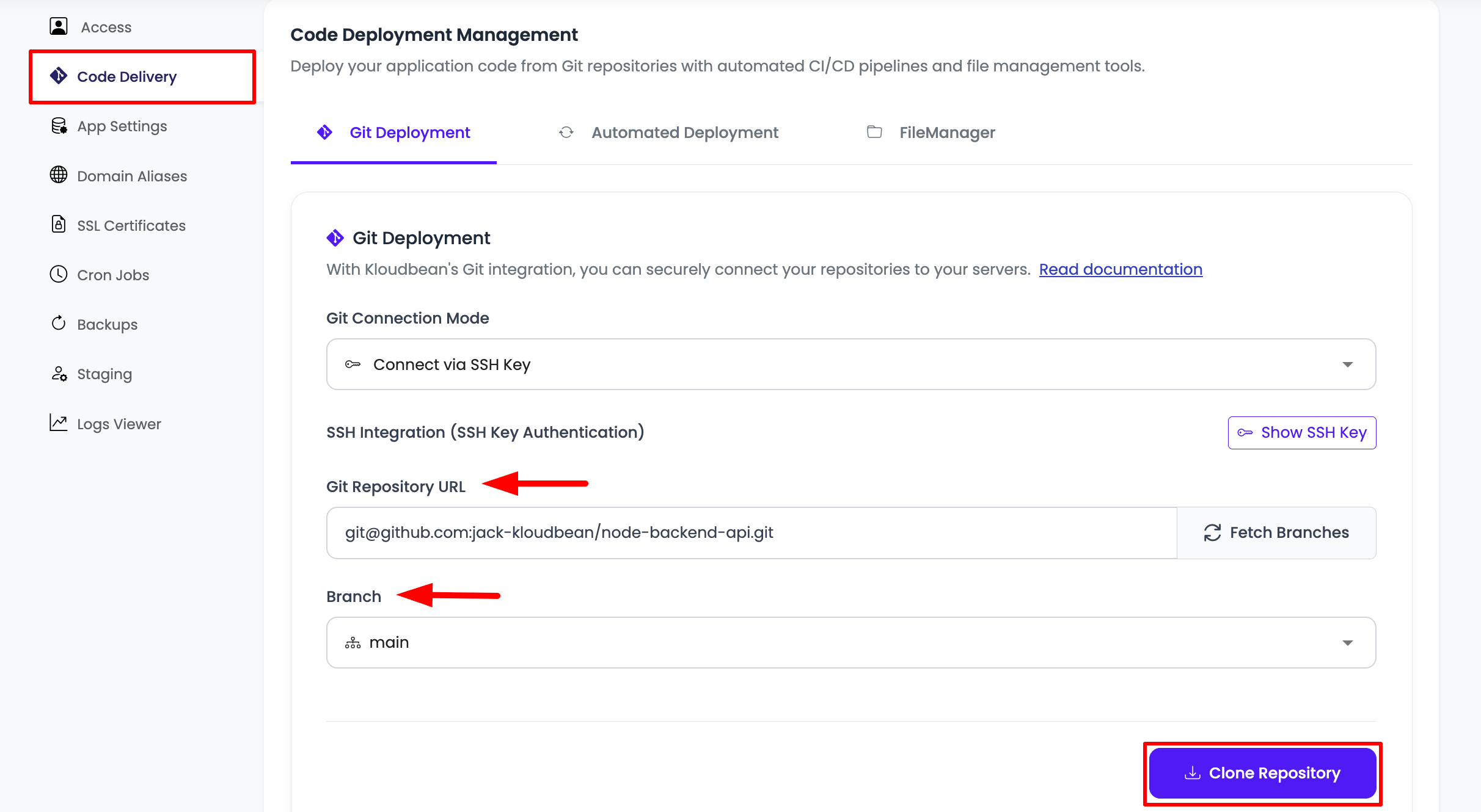 Node.js Single-Process Deploy Step 2