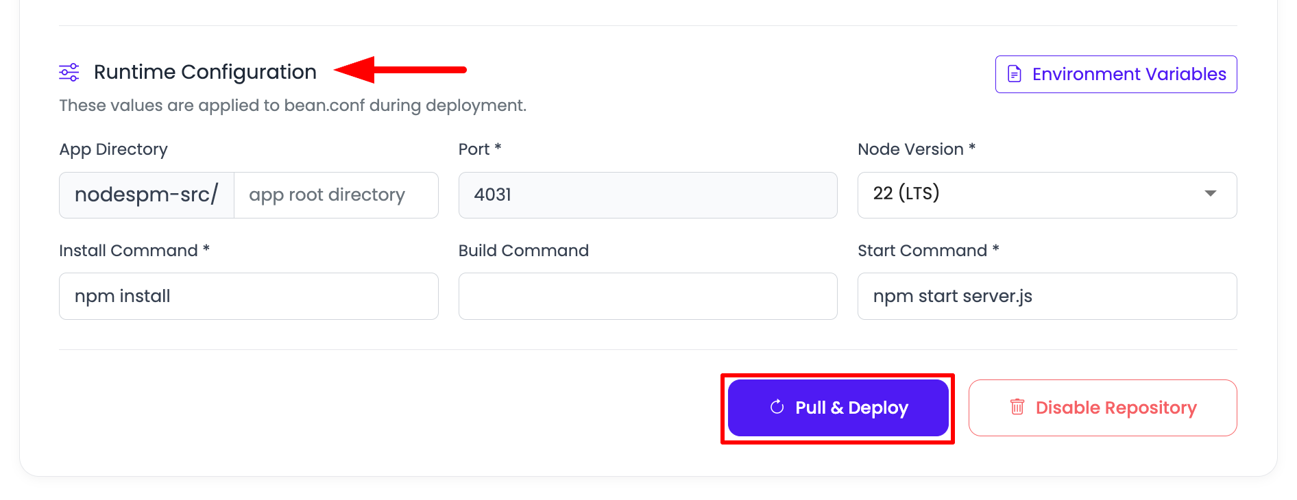 Node.js Single-Process Deploy Step 3