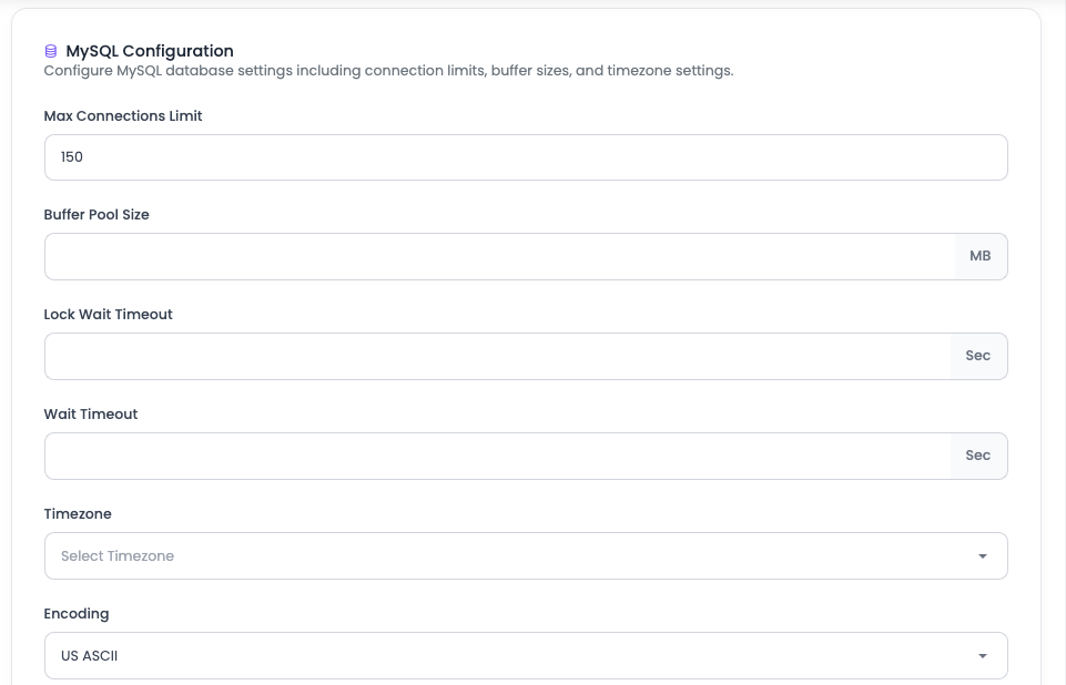 Server MySQL Settings