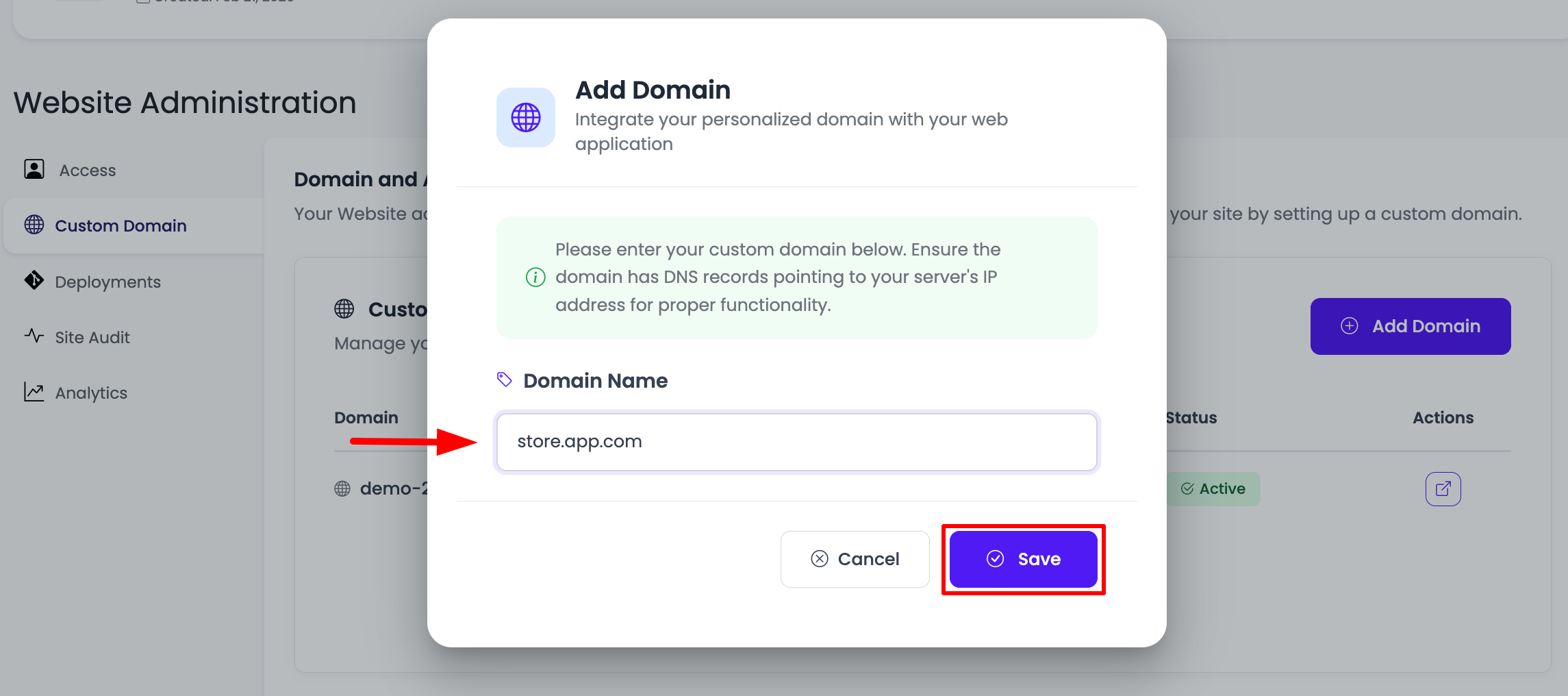 Add Domain Prompt