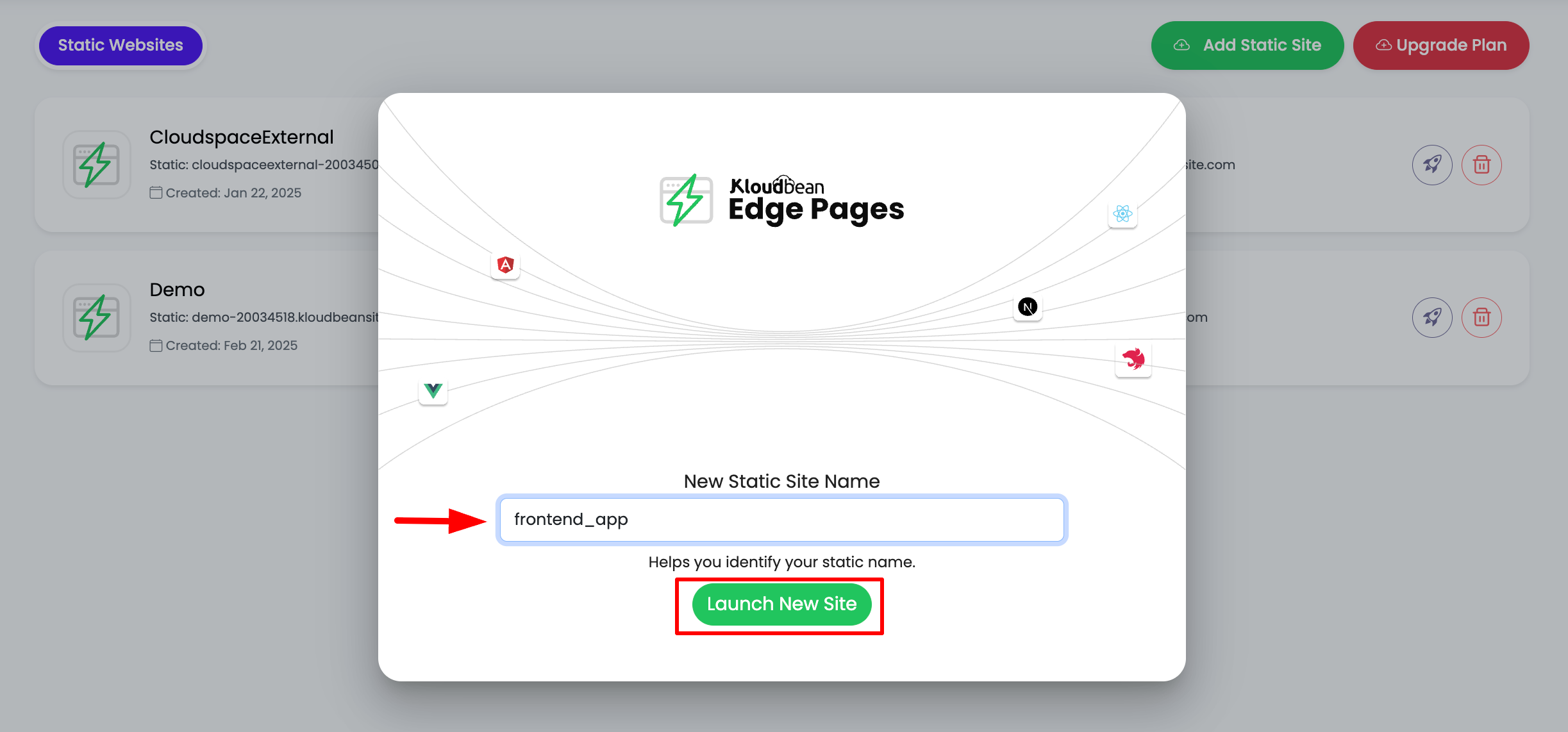 Add Static Site Name