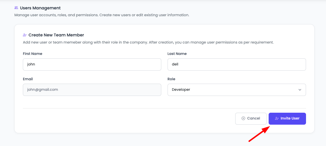 Team Member Add User Step 2