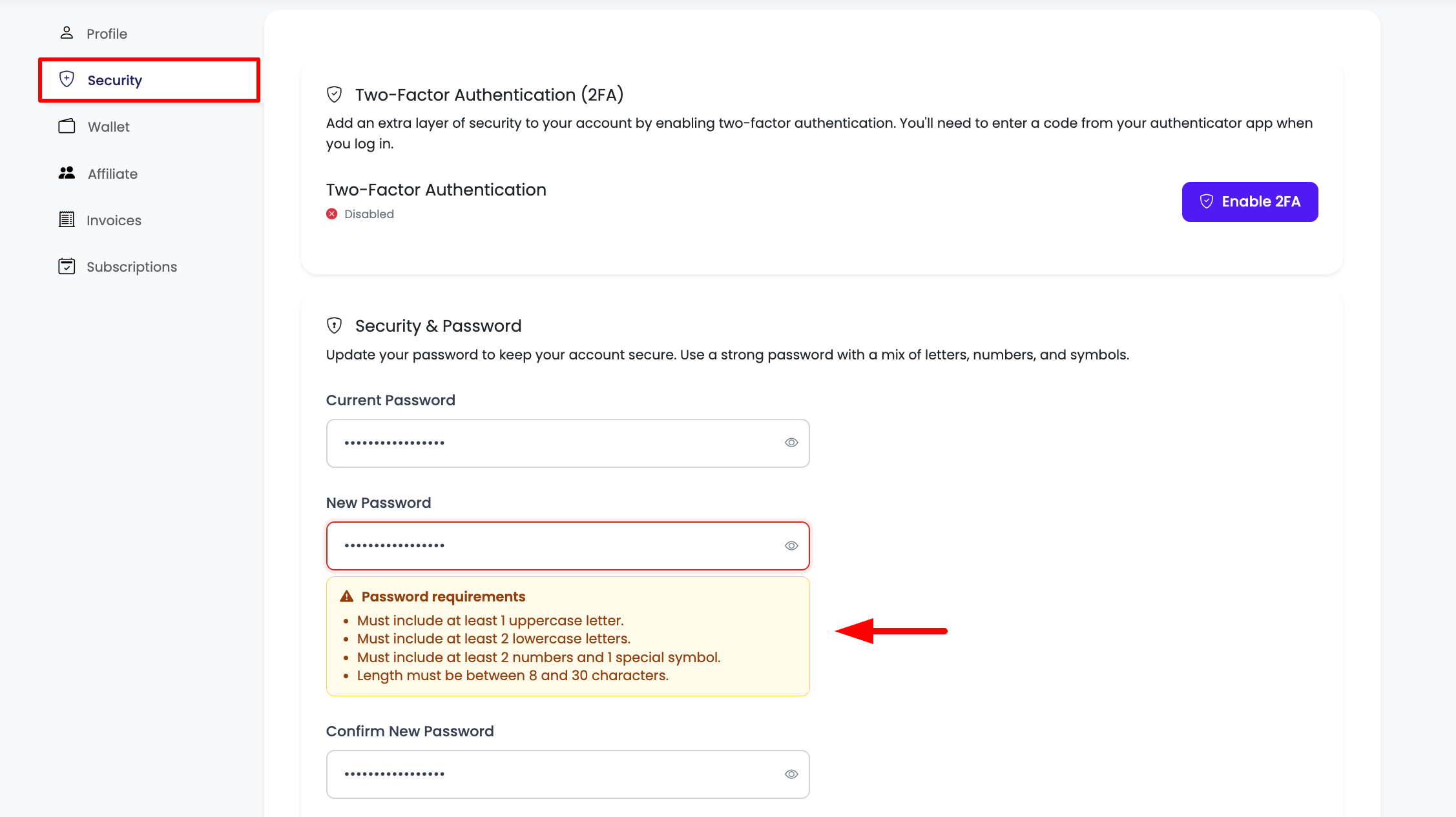 Updating Account Password