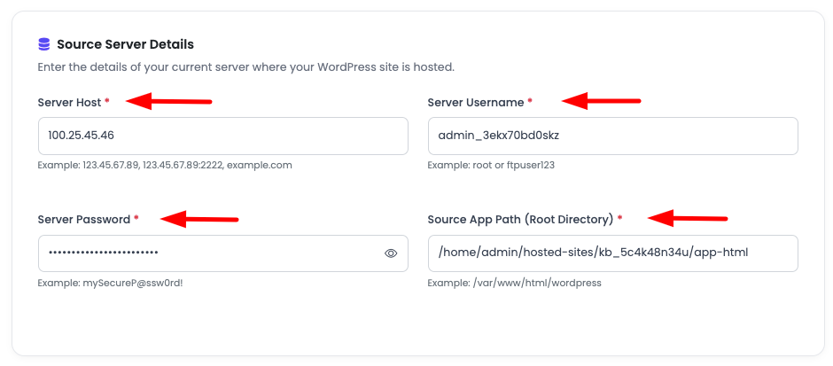 Source Server Details
